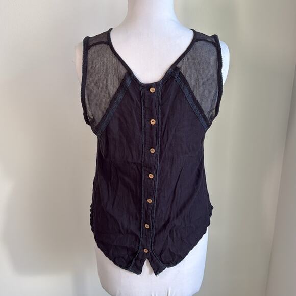 FREE PEOPLE CHEVRON HERRINGBONE ILLUSION LACE BLACK TANK TOP SMALL - Picture 5 of 6